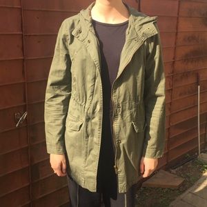 Green hooded military style jacket